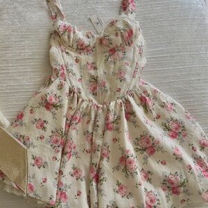 Floral Corset Dress with Pink Roses